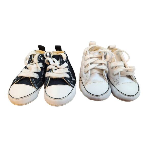 Converse all star 2 pr black & white sz 2 infant/toddler leather chuck taylors - Picture 2 of 14